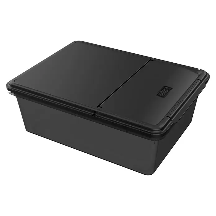 Weber Aufbewahrungsbox - L x B x H: 37 x 48,5 x 16,5 cm, Kunststoff, Schwarz - Ein schwarzer Weber Holzkohlebehälter mit einem zweiteiligen Deckel, ideal zur Aufbewahrung von Holzkohle für Ihren Grill.
