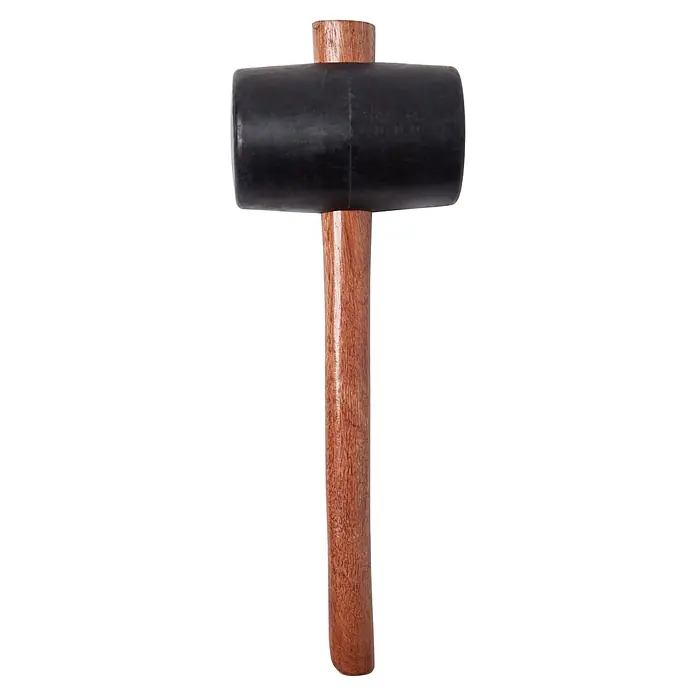 Wisent Martillo de goma - Plástico, Diámetro del cabezal: 90 milímetros (mm) - Maza de goma negra con mango de madera marrón pulida, diseñada para golpear sin dañar superficies.