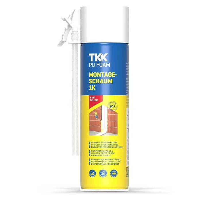 Montageschaum Top Foam - 500 ml - TKK PU-Schaum Montage-Schaum 1K. Ideal zum schnellen und einfachen Ausfüllen von Rissen und Einbau von Fenstern und Türen.