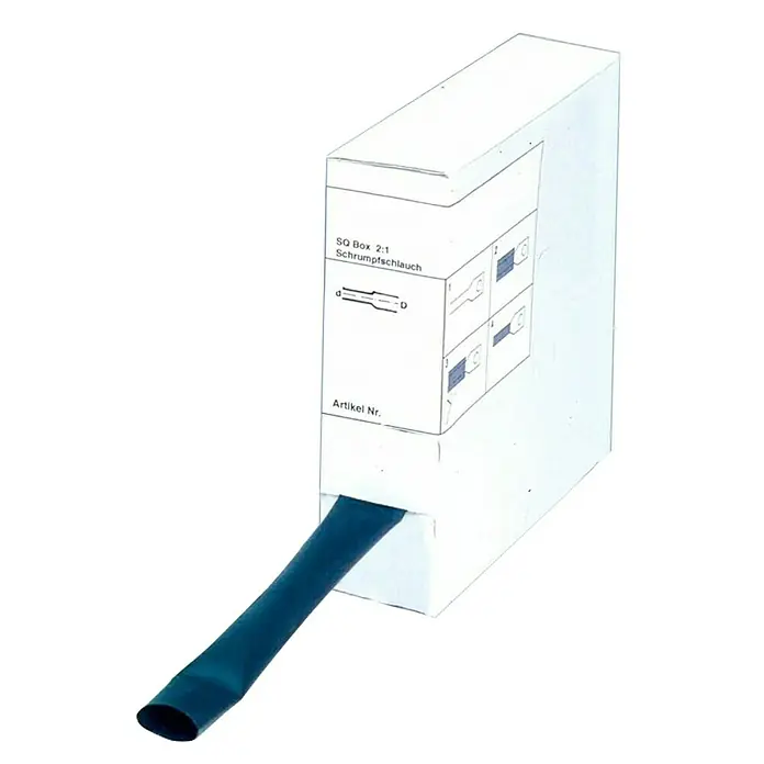 Schrumpfschlauch Meterware - Durchmesser: 19 mm, Schwarz, Schrumpfrate: 2:1 - Schrumpfschlauch in einer SQ Box 2:1. Ideal zum Isolieren und Schützen von Kabeln. Praktische Entnahme aus der Spenderbox.