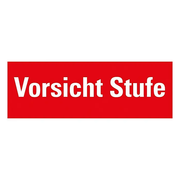 Pickup Warnschild - Motiv: Vorsicht Stufe, L x B: 33 x 12 cm - Rotes Schild mit der Aufschrift "Vorsicht Stufe" in weißer Schrift. Warnt vor einer Stufe.