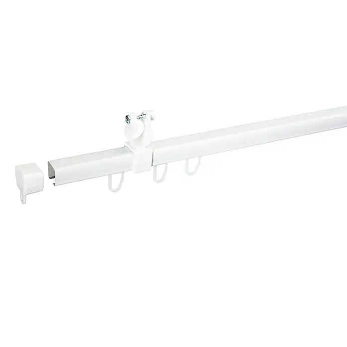 Expo Ambiente Schienen-Set U-Lauf - Länge: 110 cm, Weiß - Weiße Gardinenstange mit Zubehör, einschließlich Haken und Endkappe, für eine einfache Installation und ein elegantes Erscheinungsbild.