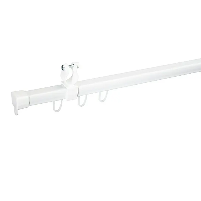 Expo Ambiente Schienen-Set U-Lauf - Länge: 110 cm, Weiß - Eine weiße Gardinenstange mit Befestigung und Haken für Gardinen. Die Stange ist schlicht und modern gestaltet.