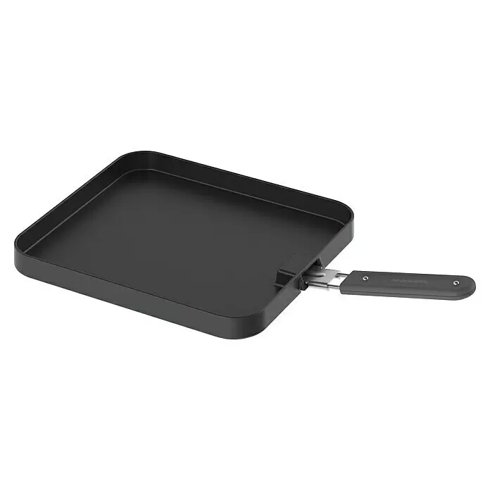 Cadac Grillplatte Universal - L x B: 27 x 25 cm, Glatt - Quadratische, dunkelgraue Grillpfanne mit abnehmbarem Griff, ideal für Camping oder Outdoor-Kochen.