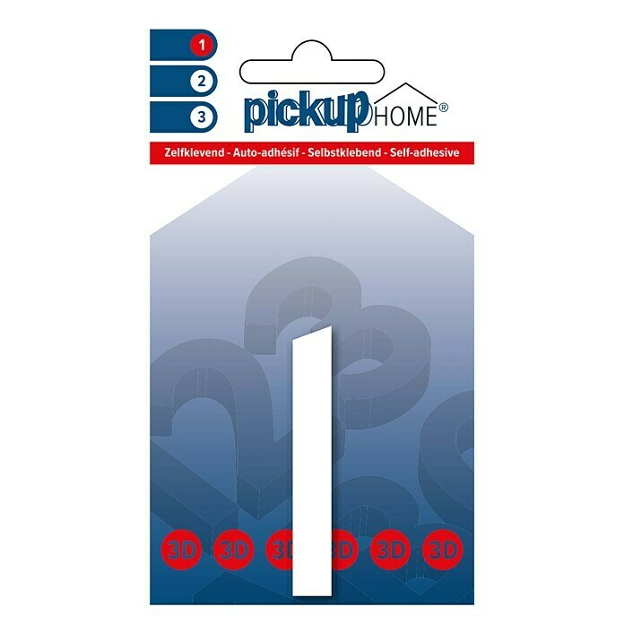 Pickup 3D Home Huisnummer (Hoogte: 6 cm, Motief: 1, Wit, Kunststof, Zelfklevend)