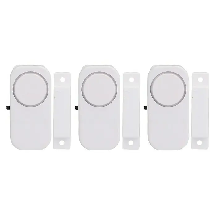 Fenster- & Türsensor-Set - Gesamtstückzahl: 3 Stk. - Drei weiße Türkontakte, die für die Sicherheit von Türen und Fenstern verwendet werden, sind aufgereiht dargestellt.