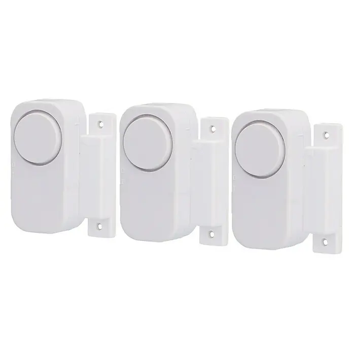 Fenster- & Türsensor-Set - Gesamtstückzahl: 3 Stk. - Nahaufnahme von drei weißen Tür- und Fensteralarmen, die für zusätzliche Sicherheit und Schutz im Haus sorgen.