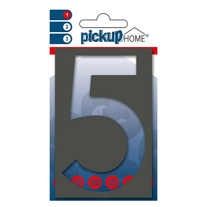 Pickup 3D Home Huisnummer (Hoogte: 10 cm, Motief: 5, Grijs, Kunststof, Zelfklevend)