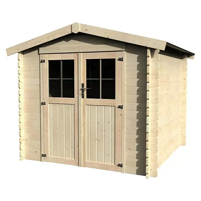 Décor et Jardin Gerätehaus Flandre - Außenbreite inkl. Dachüberstand: 258 cm, Außentiefe inkl. Dachüberstand: 238 cm, Holz, Natur - Gartenhaus aus hellem Holz mit Giebeldach und Doppeltüren.