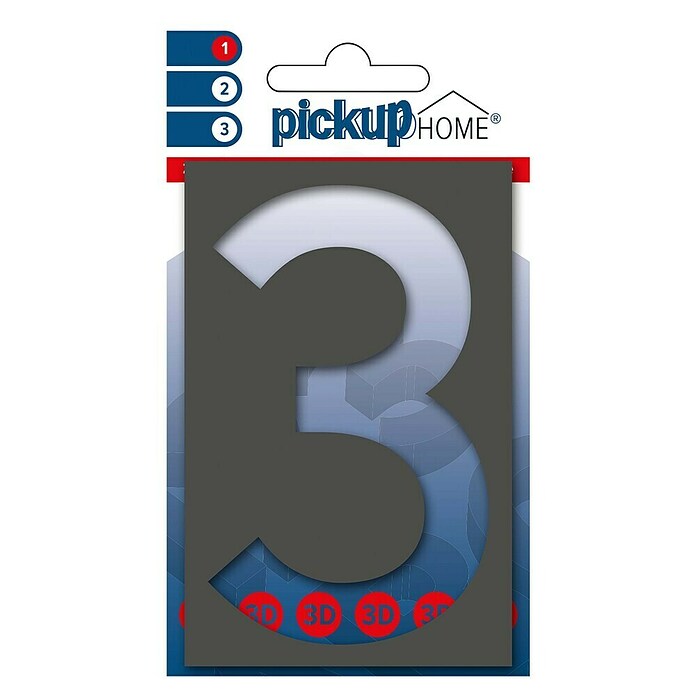 Pickup 3D Home Huisnummer (Hoogte: 10 cm, Motief: 3, Grijs, Kunststof, Zelfklevend)