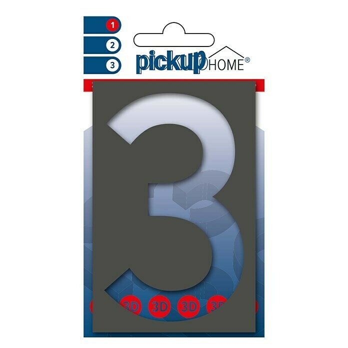 Pickup 3D Home Huisnummer (Hoogte: 10 cm, Motief: 3, Grijs, Kunststof, Zelfklevend)