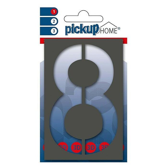 Pickup 3D Home Huisnummer Milan (Hoogte: 10 cm, Motief: 8, Grijs, Kunststof, Zelfklevend)