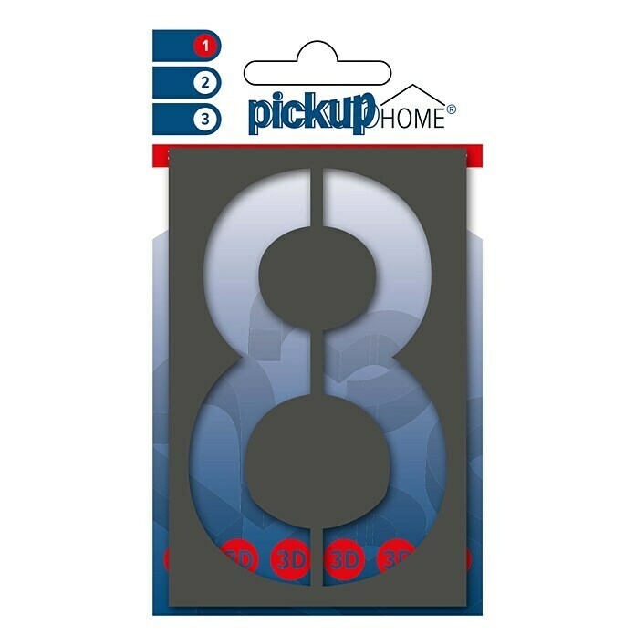 Pickup 3D Home Huisnummer Milan (Hoogte: 10 cm, Motief: 8, Grijs, Kunststof, Zelfklevend)