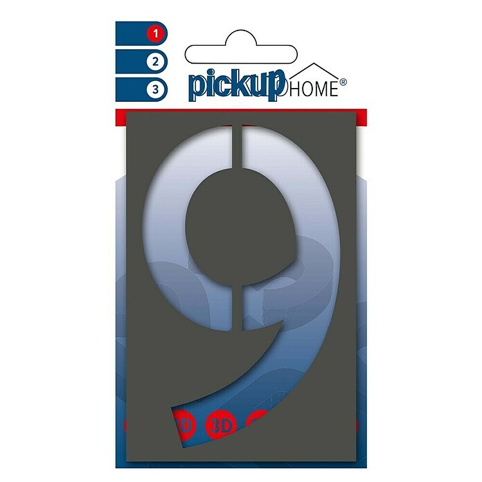 Pickup 3D Home Huisnummer (Hoogte: 10 cm, Motief: 9, Grijs, Kunststof, Zelfklevend)