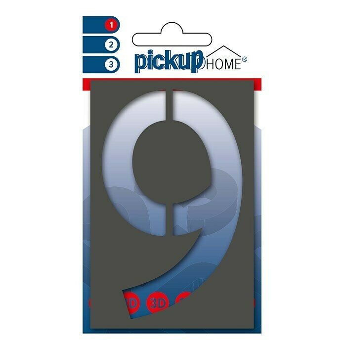 Pickup 3D Home Huisnummer (Hoogte: 10 cm, Motief: 9, Grijs, Kunststof, Zelfklevend)