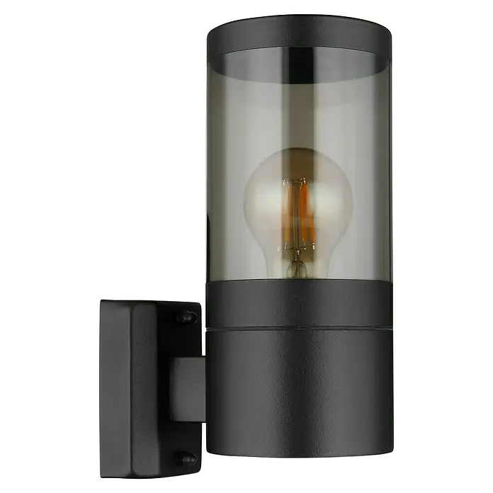 Globo Xeloo Außenwandleuchte - 60 W - Schwarze Wandleuchte mit zylindrischem Rauchglas und einer warmen Glühbirne, ideal für den Außenbereich. Stilvoll und modern.