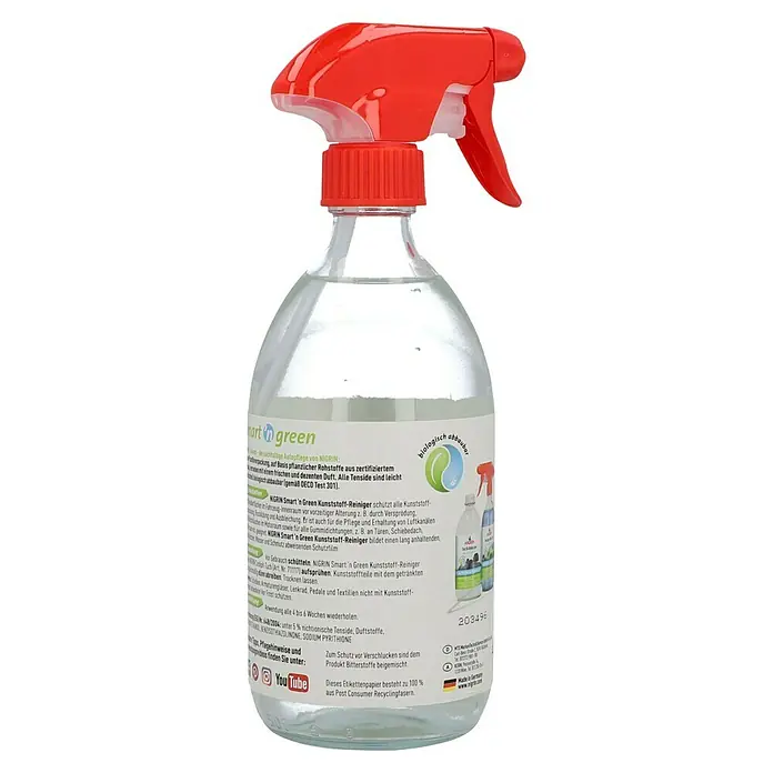 Nigrin Kunststoff-Reiniger SMART `N GREEN - 500 ml - NIGRIN Smart 'n Green Kunststoff-Reiniger in einer transparenten Sprühflasche mit rotem Sprühkopf für die Autopflege.