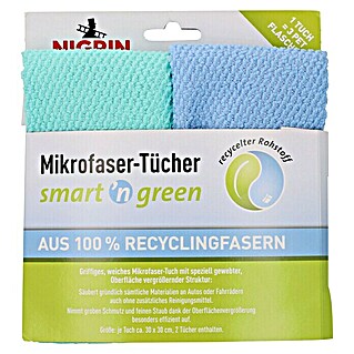 Nigrin Mikrofasertuch-Set smart 'n green (2 Stk., 30 x 30 cm, Grün/Blau)