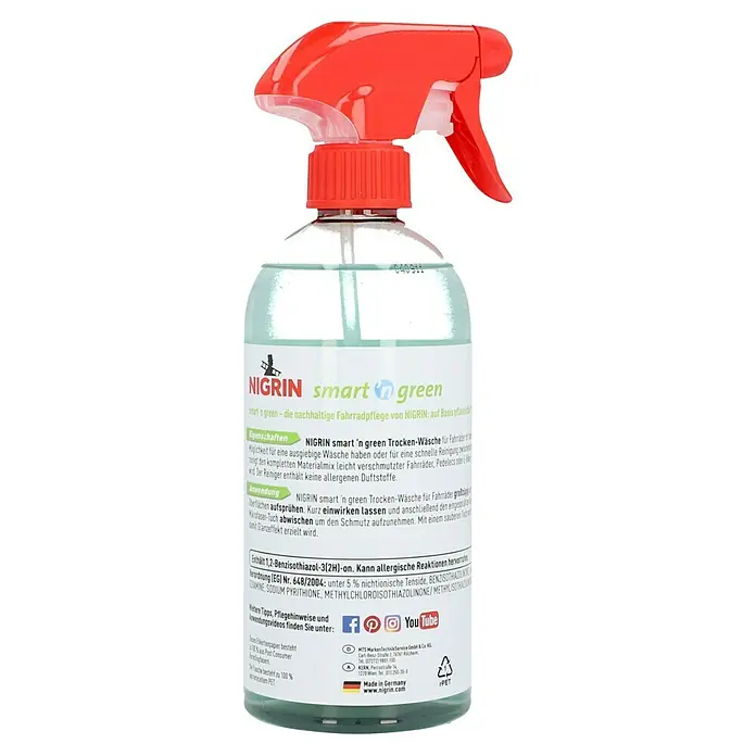 Nigrin Neutral-Reiniger SMART'N GREEN Trocken-Wäsche - 500 ml - Flasche Nigrin Smart & Green Fahrradreiniger.