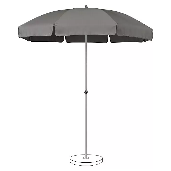Suncomfort Strandschirm Siesta - Steingrau, Durchmesser Bespannung: 200 cm - Grauer Sonnenschirm mit Metallstange und rundem Fuß.