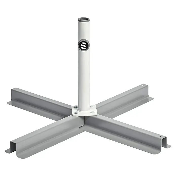 Suncomfort Plattenständer - Stahl, Für Rohrdurchmesser: 32 mm - 39 mm - Eine robuste Sonnenschirmbasis mit einem stabilen Kreuzfuß und einer zentralen Halterung. Perfekt für den Einsatz im Freien.