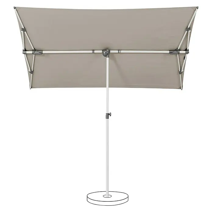 Suncomfort Balkonschirm Flex RoofLight Taupe, Bespannungsmaß (L x B): 210 x 150 cm - Ein rechteckiger Sonnenschirm mit beigem Stoff und einem stabilen, weißen Ständer für den Außenbereich. Ideal für Schatten an sonnigen Tagen.