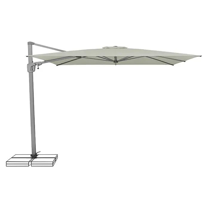 Suncomfort Ampelschirm Sunflex - Hellgrau, Bespannungsmaß (L x B): 300 x 300 cm - Grauer, quadratischer Sonnenschirm mit Mittelpfosten und Sockel für den Außenbereich. Der Schirm bietet Schatten und Schutz vor Sonne.
