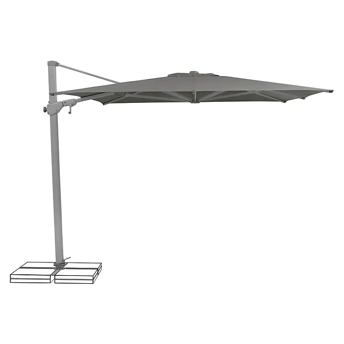Suncomfort Ampelschirm Varioflex - Steingrau, Bespannungsmaß (L x B): 330 x 270 cm - Hier sehen wir einen modernen, grauen Ampelschirm mit einem stabilen Standfuß. Er spendet Schatten und ist ideal für den Garten oder die Terrasse.