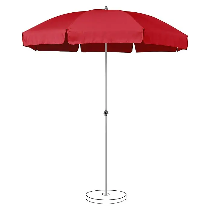 Suncomfort Strandschirm Siesta - Aurora Rot, Durchmesser Bespannung: 200 cm - Roter Sonnenschirm mit silbernem Ständer und Sockel für den Außenbereich, ideal für sonnige Tage im Garten oder auf der Terrasse.