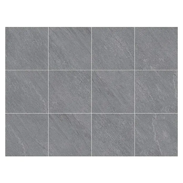 Feinsteinzeugfliese Piazza Grey - 59,7 x 59,7 cm, Grau, Matt - Nahaufnahme von grauen Bodenfliesen mit einer subtilen, strukturierten Oberfläche und hellen Fugenlinien. Perfekt für moderne Innenräume.