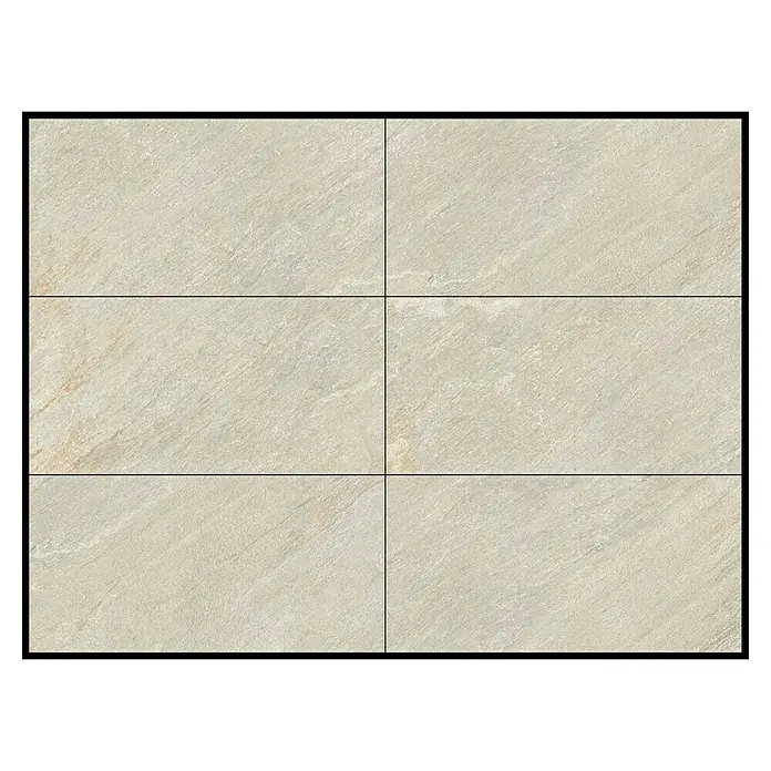 Feinsteinzeugfliese Piazza Sabbia - 59,7 x 119,7 cm, Beige/Grau, Matt - Sechs beigefarbene Fliesen mit einer subtilen Textur, die sich perfekt für einen eleganten und modernen Look eignen.