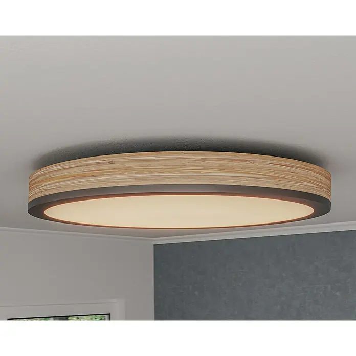 Globo Doro LED-Deckenleuchte rund Holzoptik - 40 W, Durchmesser: 60 cm, Graphit/Holzoptik, Mehrfarbig - Eine moderne Deckenleuchte mit Holzstruktur und warmem Licht, die eine gemütliche Atmosphäre in jedem Raum schafft.