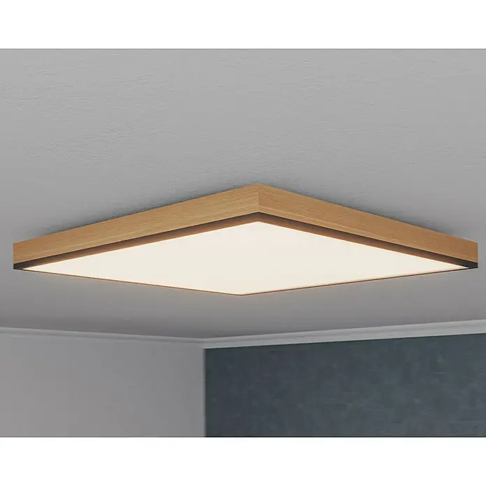 Globo Doro LED-Panel Holzoptik - 24 W, 45 x 45 cm, Holzoptik/Graphit, Mehrfarbig - Quadratische Deckenleuchte mit Holzrahmen, die warmes, diffuses Licht spendet und eine moderne Atmosphäre erzeugt.
