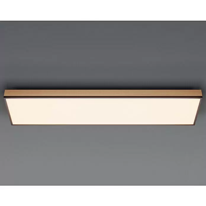 Globo Doro Panel LED - 24 W, 80 x 20 cm, Marrón, Blanco cálido - Plafón rectangular con marco de madera clara y difusor blanco iluminado.