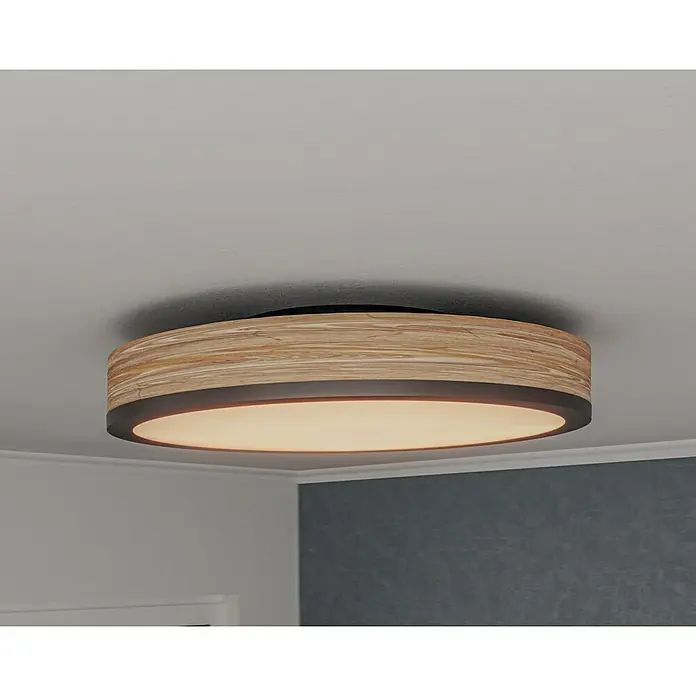 Globo Doro LED-Deckenleuchte rund Holzoptik - 24 W, Durchmesser: 45 cm, Graphit/Holzoptik, Warmweiß - Deckenleuchte mit Holzdesign und warmer Beleuchtung, die eine gemütliche Atmosphäre erzeugt, ideal für Wohn- oder Schlafzimmer.
