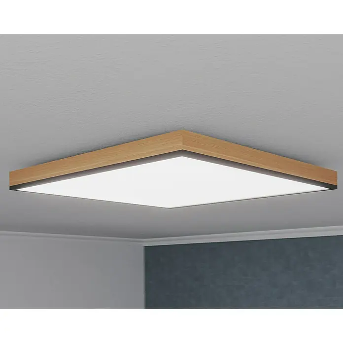 Globo Doro LED-Panel Holzoptik - 24 W, 45 x 45 cm, Holzoptik/Graphit, Mehrfarbig - Deckenleuchte in quadratischer Form mit einem Rahmen in Holzoptik. Die Leuchte sorgt für helles Licht im Raum.