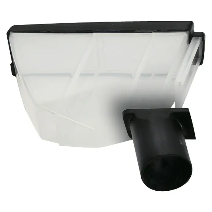 Einhell Expert Lijadora de banda eléctrica TE-BS 8540 E - 850 W - En la imagen se muestra un depósito de recogida de suciedad para aspiradora. Tiene un recipiente transparente y una pieza de conexión negra.