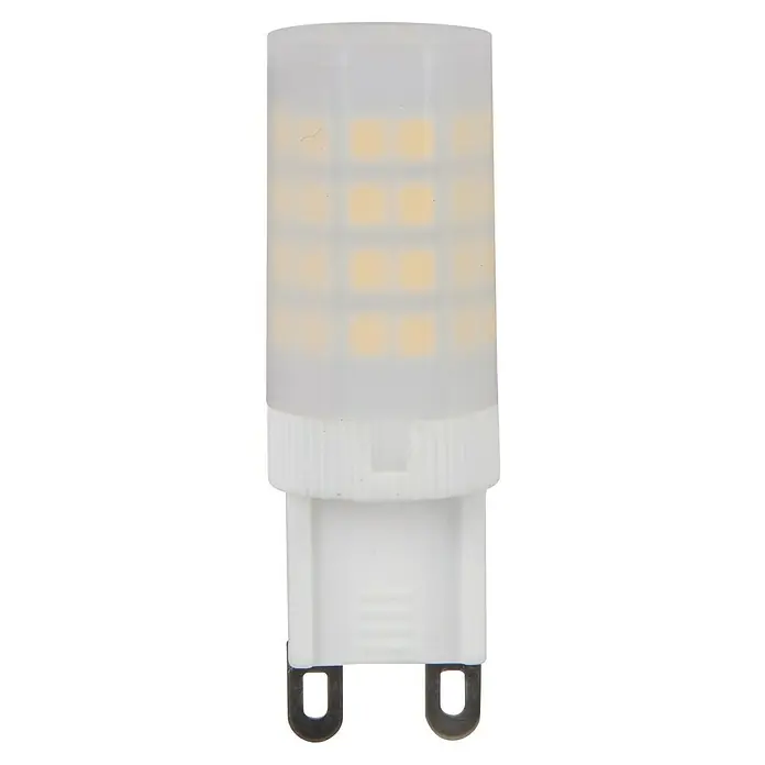 Voltolux Bombilla LED - G9, No regulable, Blanco neutro, 300 lm, 4.000 K, 3,5 W - Primer plano de una bombilla LED G9 con LED blancos cálidos para una iluminación eficiente energéticamente y un ambiente acogedor en la habitación.