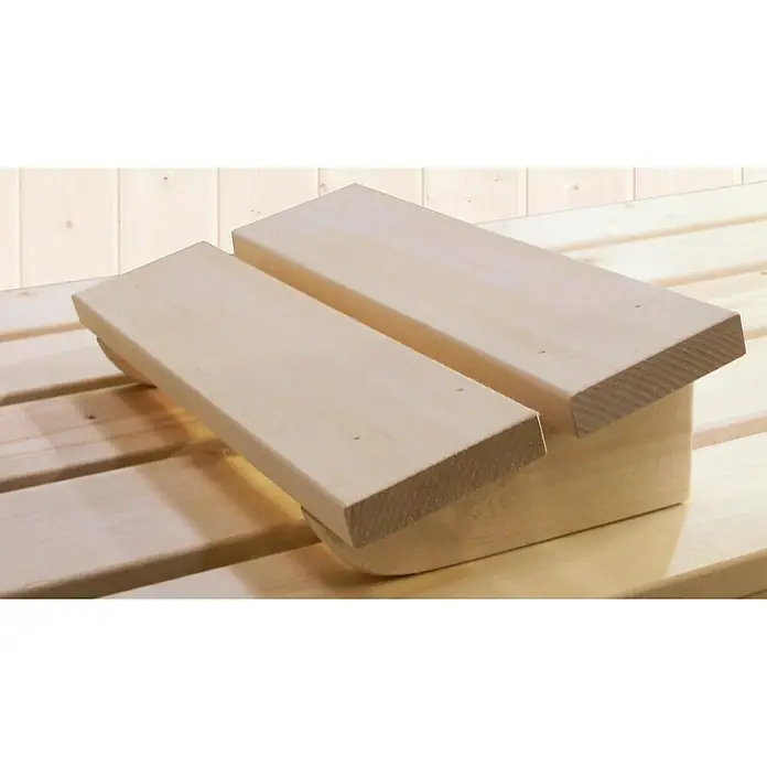 Weka Elementsauna Varberg Trend - 7,5 kW Bio-Ofen mit externer Steuerung, L x B x H: 194 x 244 x 199 cm - Ein hölzerner Fußhocker für die Sauna, gefertigt aus hellem Holz, ideal für entspannte Momente. Praktisches Design für den Saunabereich.