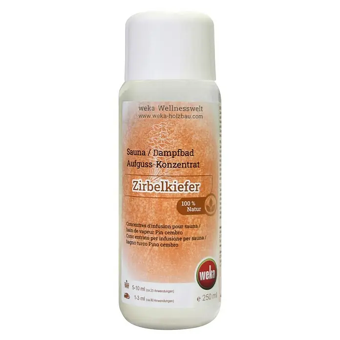 Weka Sauna- & Dampfbadduft - Duft: Kiefer, 250 ml - Flasche Sauna-Aufguss-Konzentrat Zirbelkiefer von Weka Wellnesswelt für ein entspannendes Saunaerlebnis.