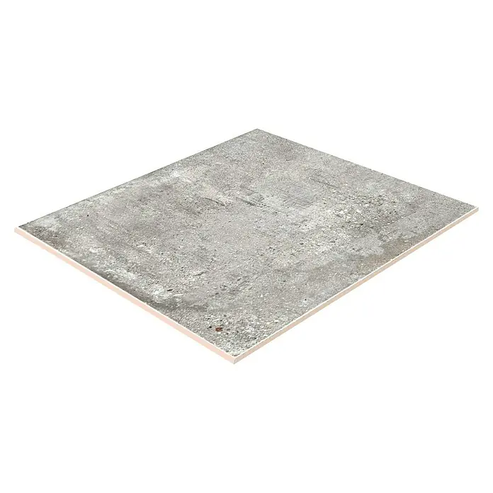 Feinsteinzeugfliese Bond Ash - 60 x 60 cm, Grau, Matt - Nahaufnahme einer grauen Betonfliese mit subtilen Texturen und einer matten Oberfläche, ideal für moderne Inneneinrichtungen.