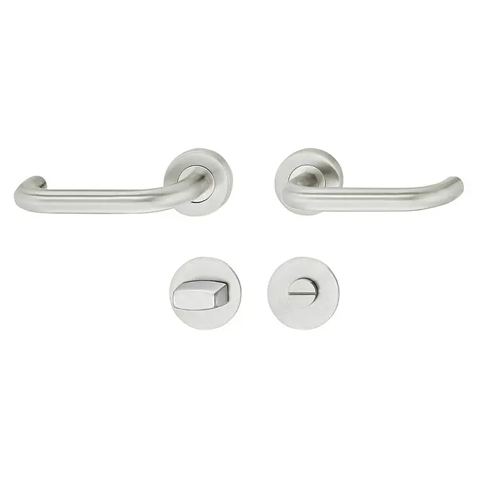 Häfele WC-Drückergarnitur - Schlitzkopf/Olive, Edelstahl, Gebogen - Türdrücker-Set aus Edelstahl mit Griffen und Rosetten für moderne Inneneinrichtung. Hochwertiges Design für stilvolle Türen.