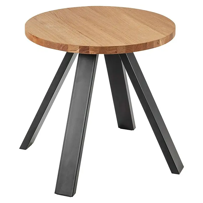 Pur Iternal Select Tablero de mesa redondo - 80 cm, Espesor: 4 cm, Roble - Una mesa auxiliar redonda moderna con una tapa de madera clara y una elegante base de metal oscuro. Perfecta para cualquier espacio vital.