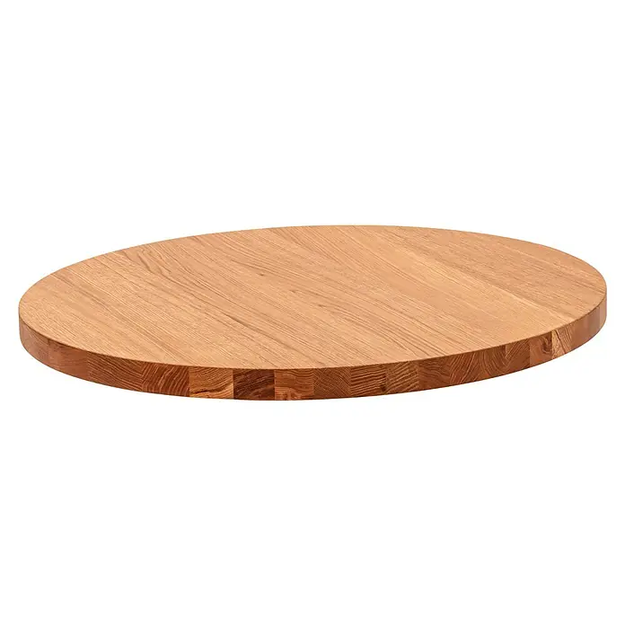 Pur Iternal Select Tischplatte - 80 cm, Stärke: 4 cm, Eiche - Runde Tischplatte aus hellem Holz mit einer deutlich sichtbaren Holzmaserung und einer abgerundeten Kante für ein warmes Ambiente.