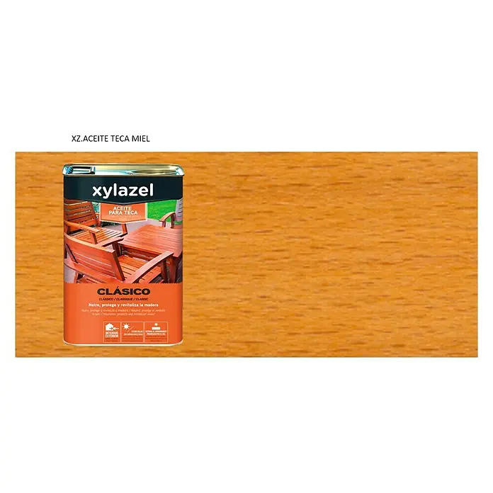 Xylazel Aceite para teca Clásico - Miel, 5 l - Aceite de teca Xylazel: Aceite clásico para nutrir, proteger y revitalizar superficies de madera interiores/exteriores. Ofrece belleza y protección duraderas.