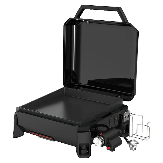 Weber Plancha-Grill Slate GP 43 - Grillfläche (B x T): 43 x 41 cm, 3,7 kW, Schwarz - Abbildung eines schwarzen tragbaren Grills, ideal für Outdoor-Kocherlebnisse. Kompaktes Design für einfachen Transport.