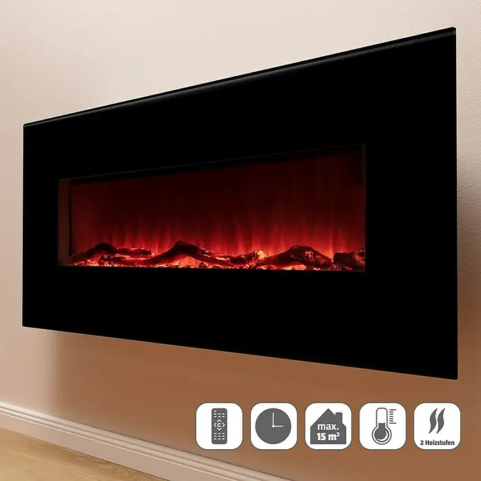 Voltomat HEATING Stand- & Wandkamin Flat - Schwarz, 26 x 128 x 61 cm - Schwarzer elektrischer Wandkamin mit Flammeneffekt für eine gemütliche Atmosphäre in Ihrem Zuhause.