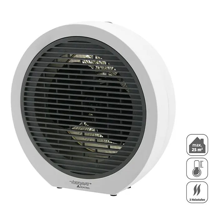 Voltomat HEATING Heizlüfter Globe - 1.000 W - 2.000 W, Grau - Abbildung eines weißen Voltomat Heizlüfters.