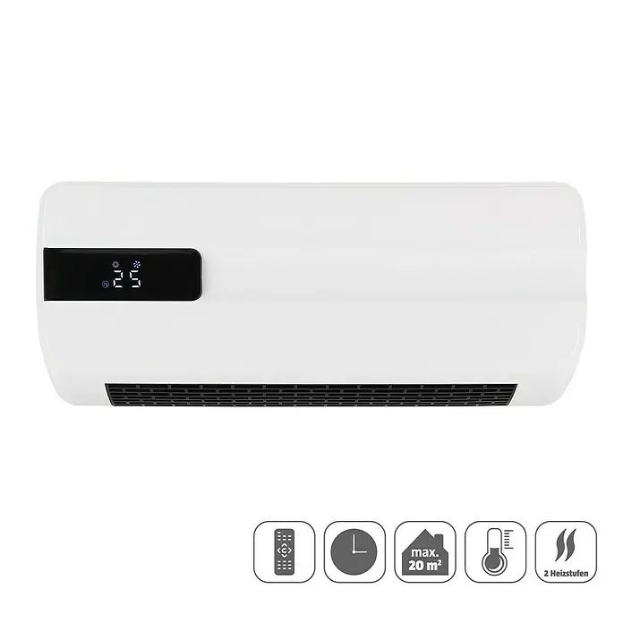 Voltomat HEATING Wandheizstrahler - 1.000 W - 2.000 W, Weiß, 11,5 x 42 x 17,9 cm - Wandheizlüfter mit digitaler Steuerung. Optimal zum schnellen Aufheizen von Räumen bis 20 m².