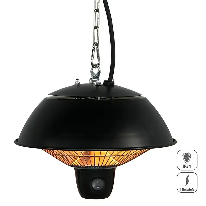 Voltomat HEATING Halogen-Heizstrahler - 25,2 x 25,2 x 21,2 cm, 600 W, Schwarz - Hängeheizstrahler mit Kettenaufhängung. Der Heizstrahler ist schwarz und hat ein Schutzgitter.